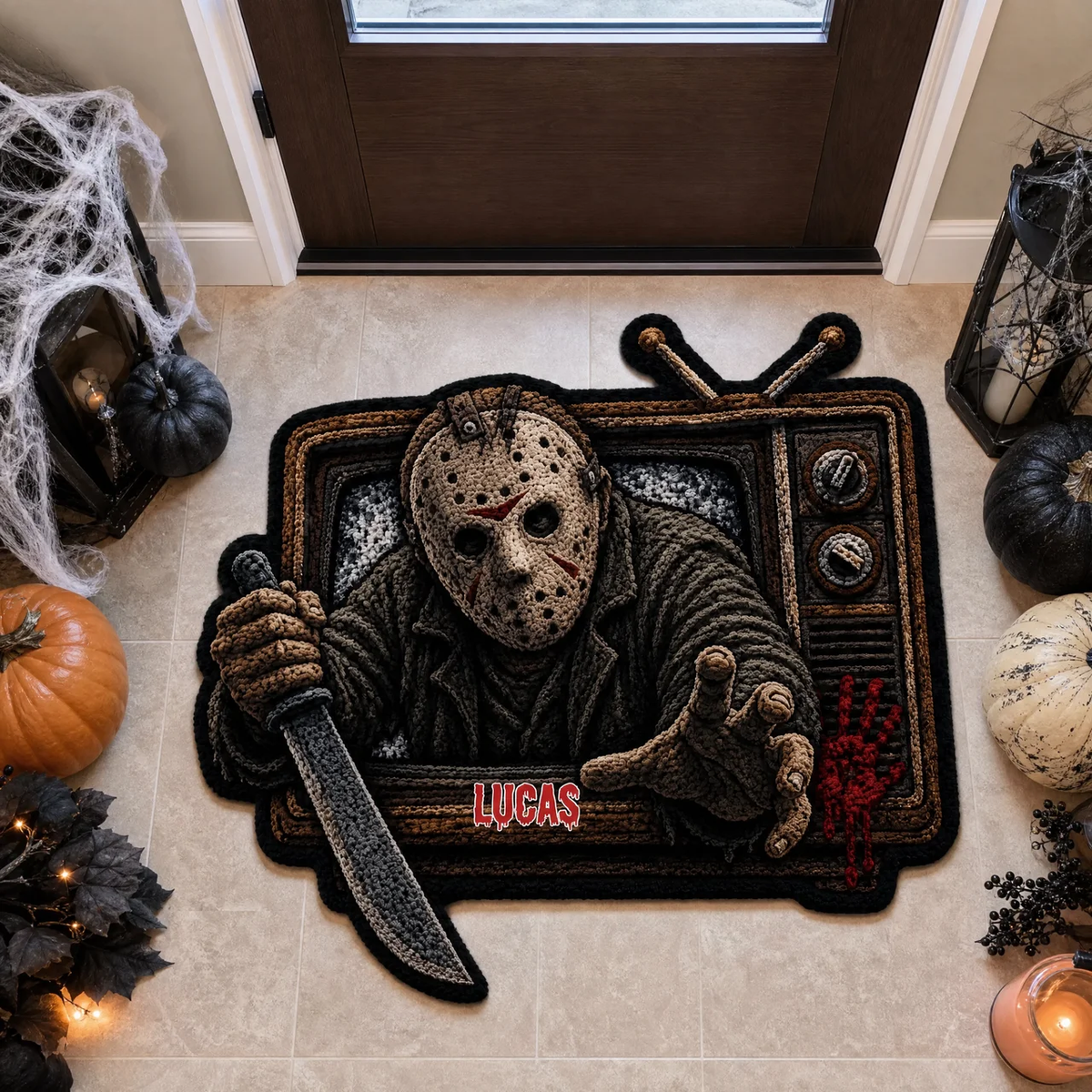 Custom Name Horror TV Slasher Rug - Personalized Creepy Villain Welcome Rug