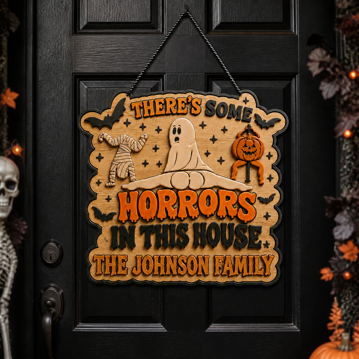 Custom Name Horror Door Hanger, Personalized Halloween Welcome Sign, Spooky Gift for Horror Fans hn03082026