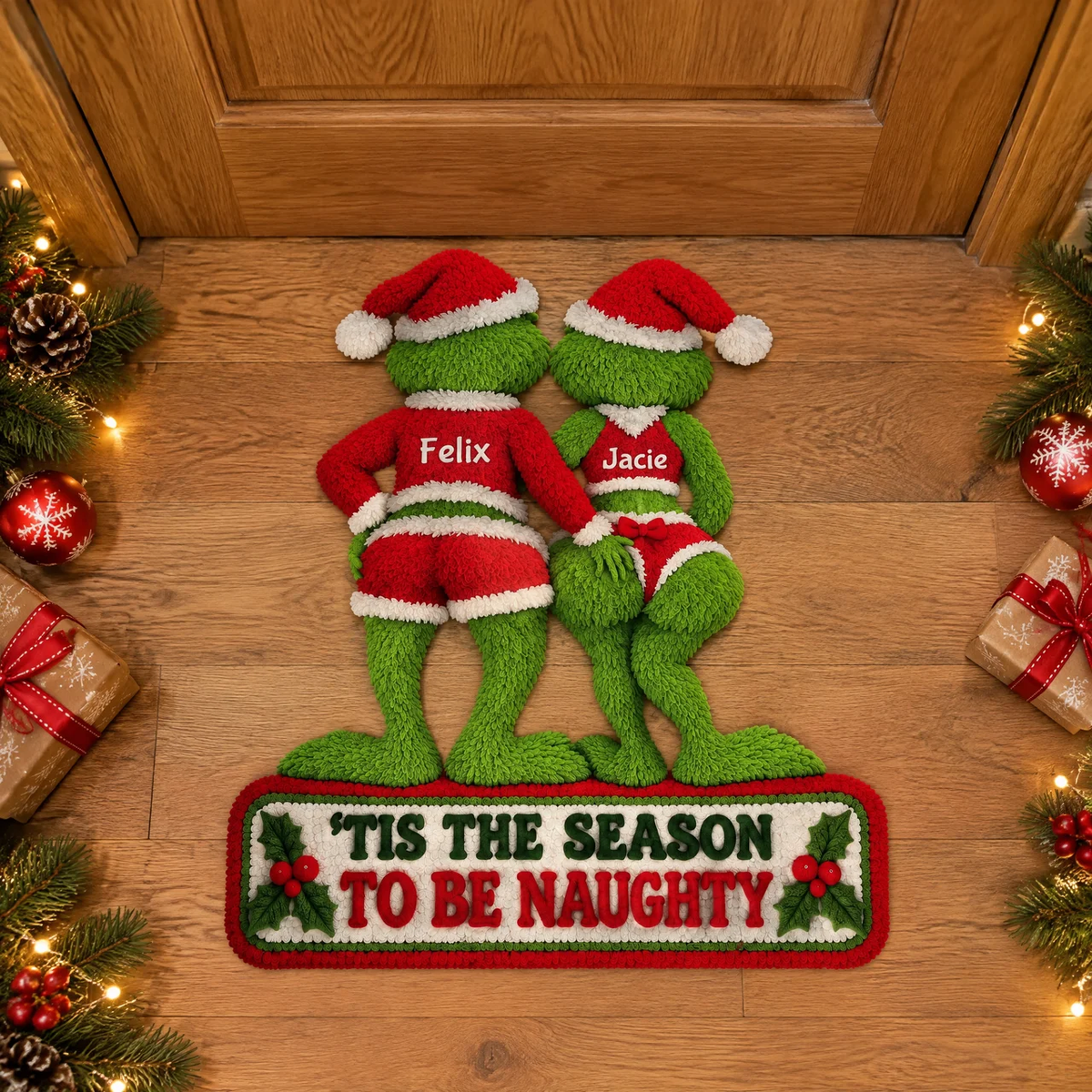 Funny Christmas Couple Rug With Custom Names, Personalized Holiday Floor Decor, Gift for Couples and Christmas Lovers hn08102026