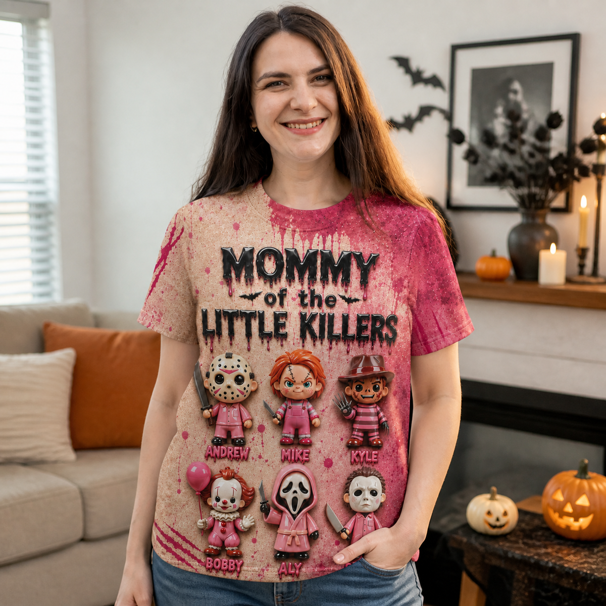 Custom Name Halloween T Shirt, Personalized Horror Mom Shirt, Spooky Gift for Moms hn05082026