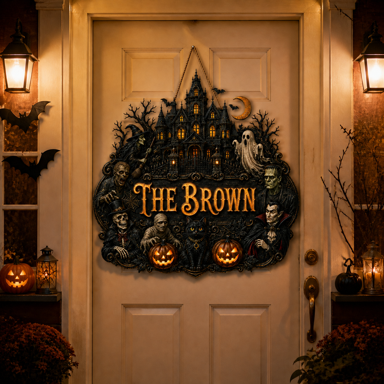 Custom Name Horror Door Hanger, Personalized Halloween Haunted House Sign, Gift for Horror Fans hn05082026