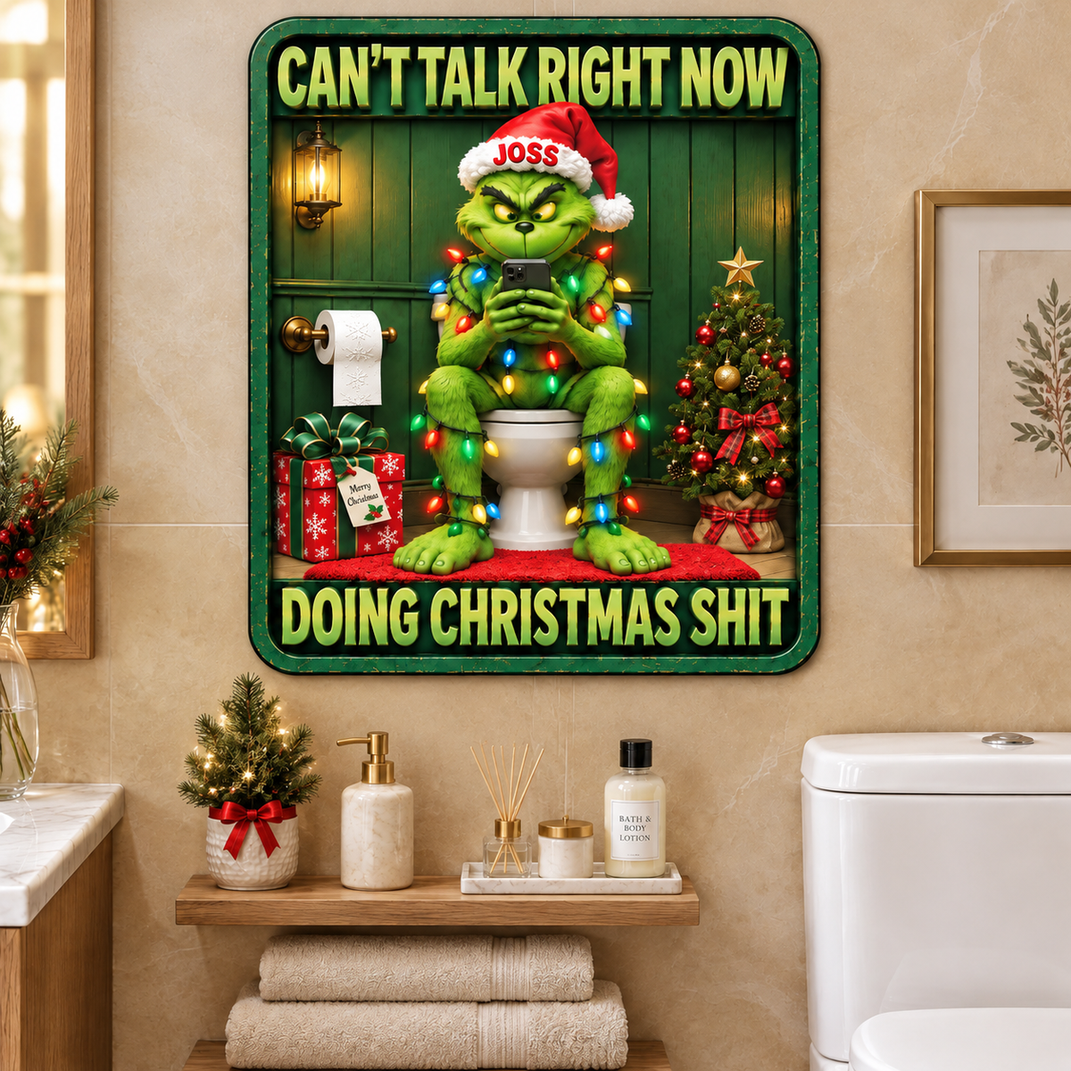 Funny Christmas Metal Sign With Custom Name, Personalized Holiday Wall Decor, Gift for Christmas Lovers, Friends and Family hn09102026