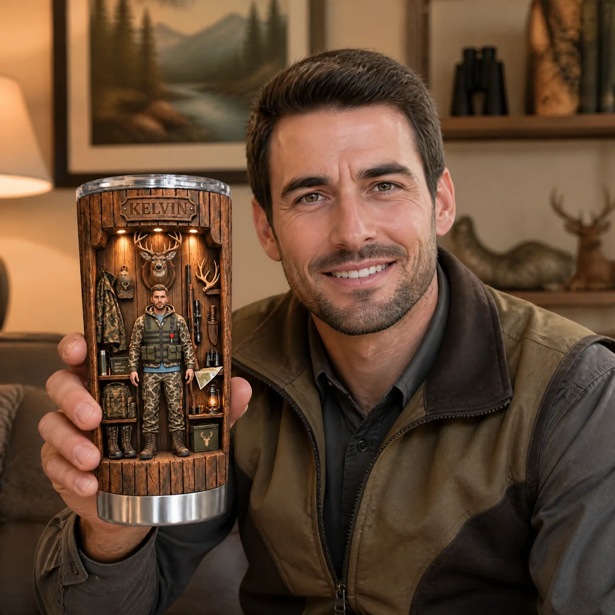 Custom Hunting Tumbler With Photo and Name, Personalized Hunter Travel Cup, Gift for Hunters, Outdoorsmen and Hunting Lovers hn08102026