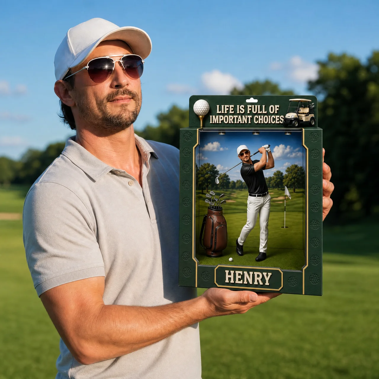 Custom Photo Name Golf Box Plaque, Personalized Golfer Display Gift, Gift for Golf Fans hn27072026