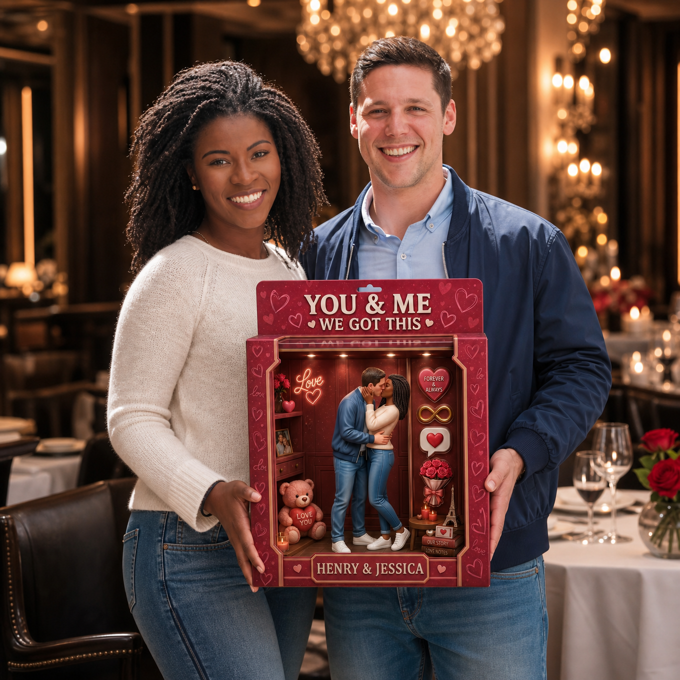 Personalized Romantic Couple Box Plaque - Custom Name Anniversary Keepsake Gift