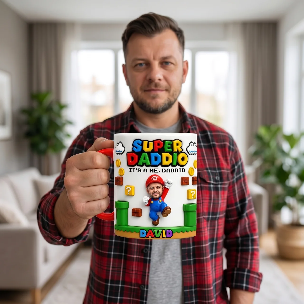 Custom Photo Mug for Dad – Super Daddio Personalized Coffee Mug – Funny Gamer Dad Gift with Name