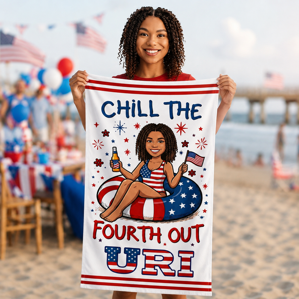 Chill The Fourth Out Personalized Beach Towel - Custom Photo Patriotic Towel