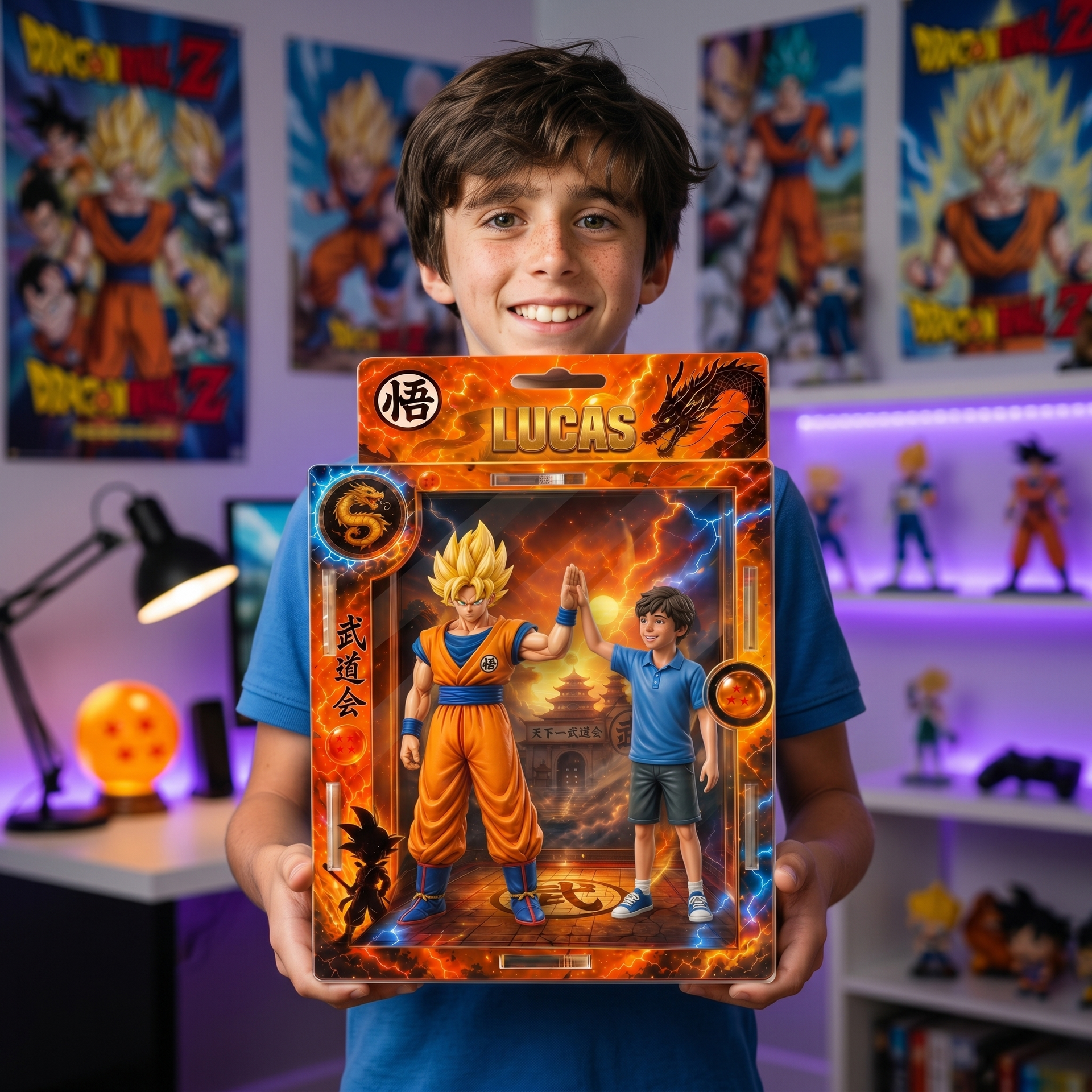 Custom Anime Hero Photo Plaque Box - Personalized Retro Blister Pack Sign