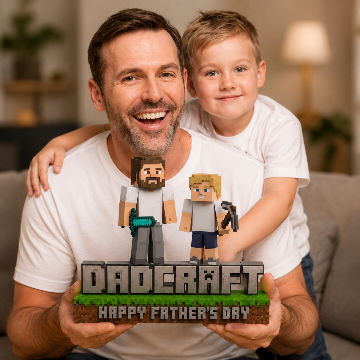 Custom Minecraft Dad Plaque, Personalized Gaming Photo Plaque for Dad, Custom Father’s Day Gamer Gift, Pixel Style Keepsake for Dad, Personalized Gift for Gamer Dad