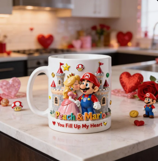 Personalized Gamer Couple Valentine Mug – You Fill Up My Heart – Romantic Coffee Cup Gift