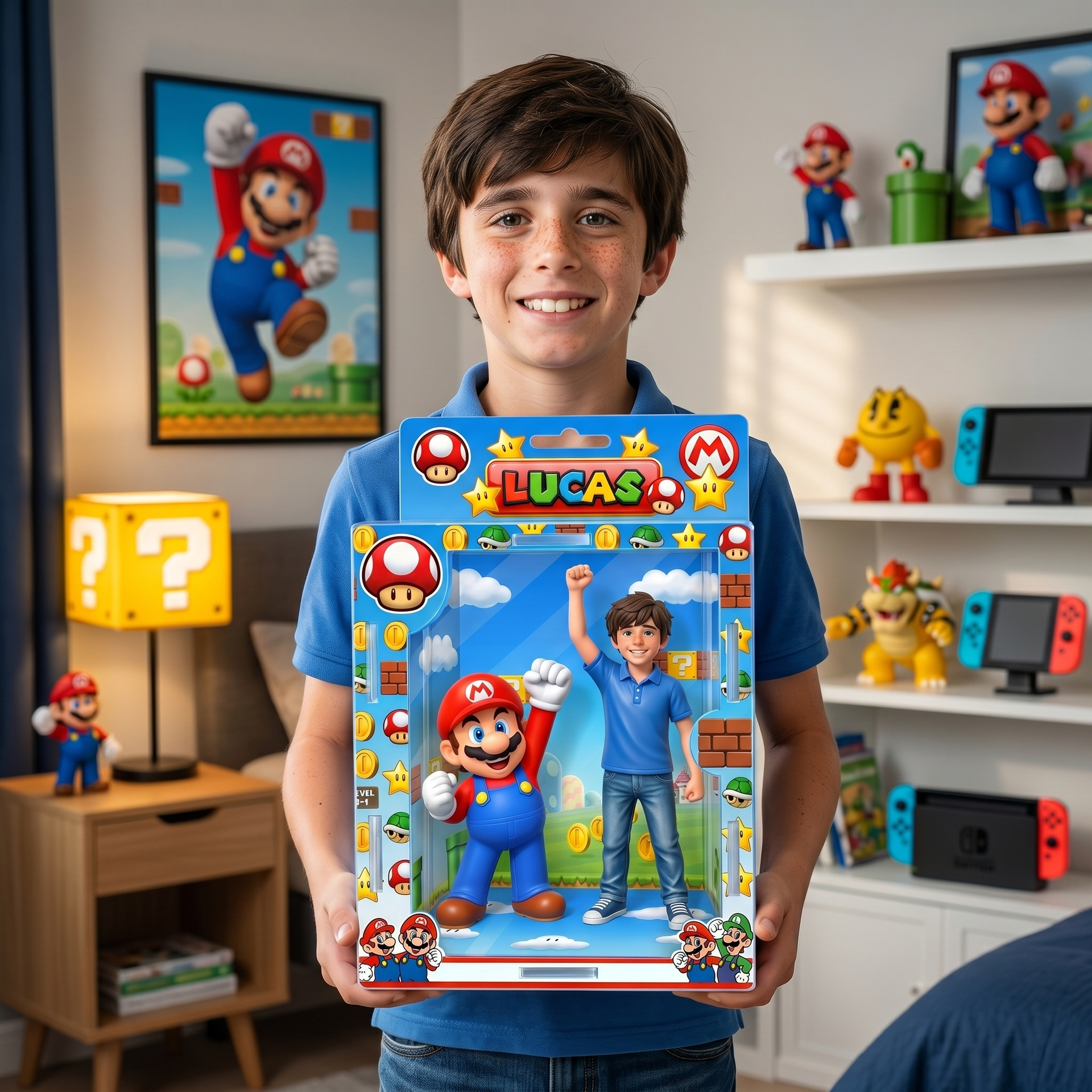 Custom Video Game Hero Photo Plaque Box - Personalized Retro Toy Style Gift