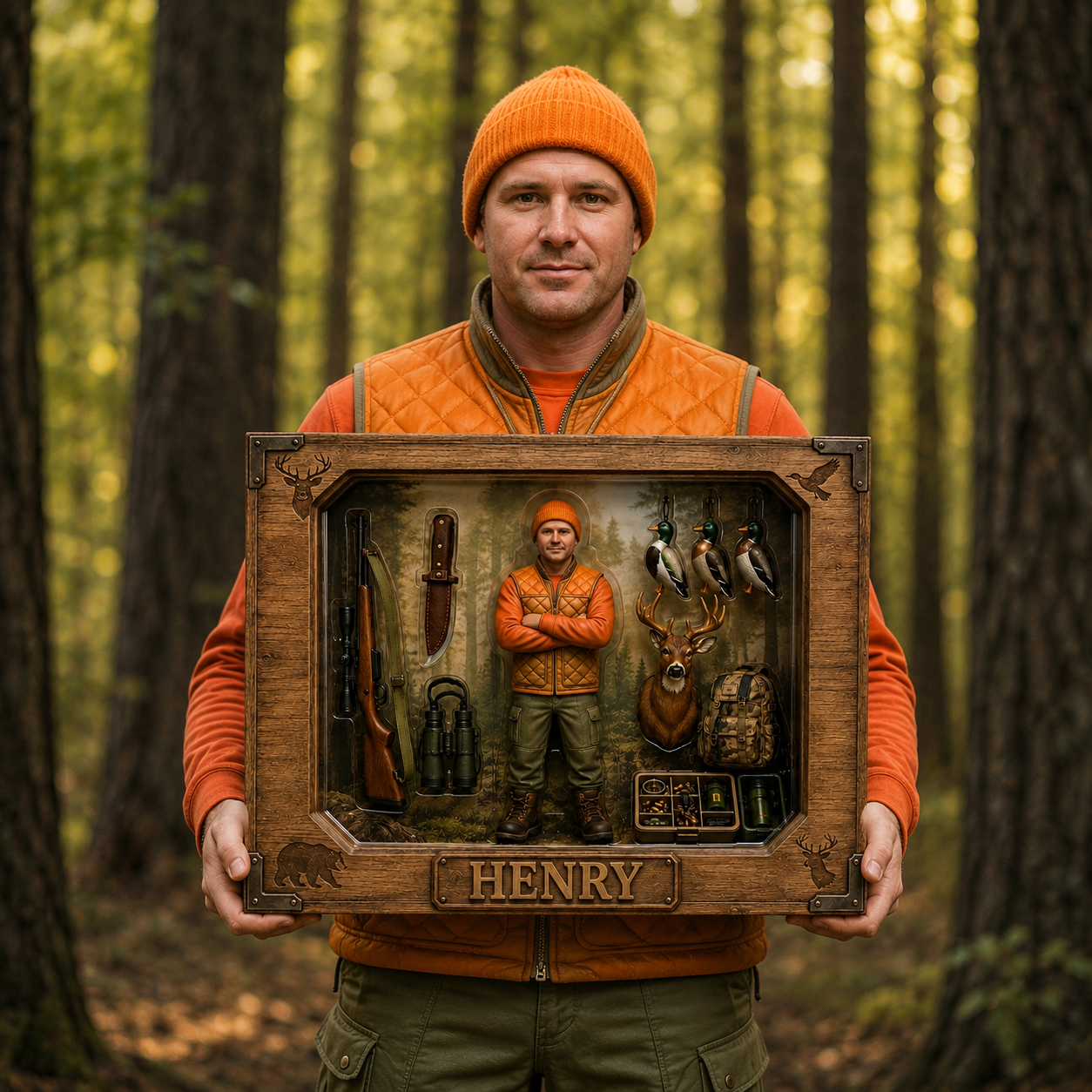 Custom Hunting Dad Plaque, Personalized Hunter Photo Plaque for Dad, Custom Deer Hunting Gift, Outdoor Father’s Day Keepsake, Personalized Gift for Hunting Lovers