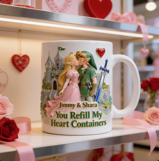 Personalized Valentine Couple Mug – Fantasy Adventure Love Coffee Mug – Custom Names Romantic Gift for Him & Her
