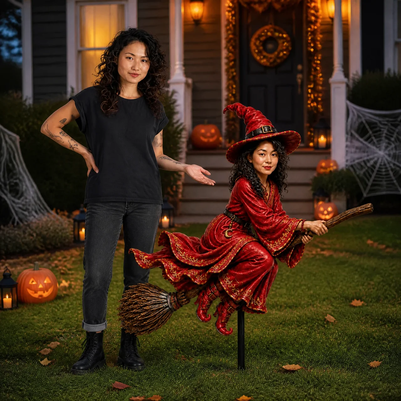 Custom Photo Witch Yard Decor, Personalized Flying Witch, Gift for Witch Fans
