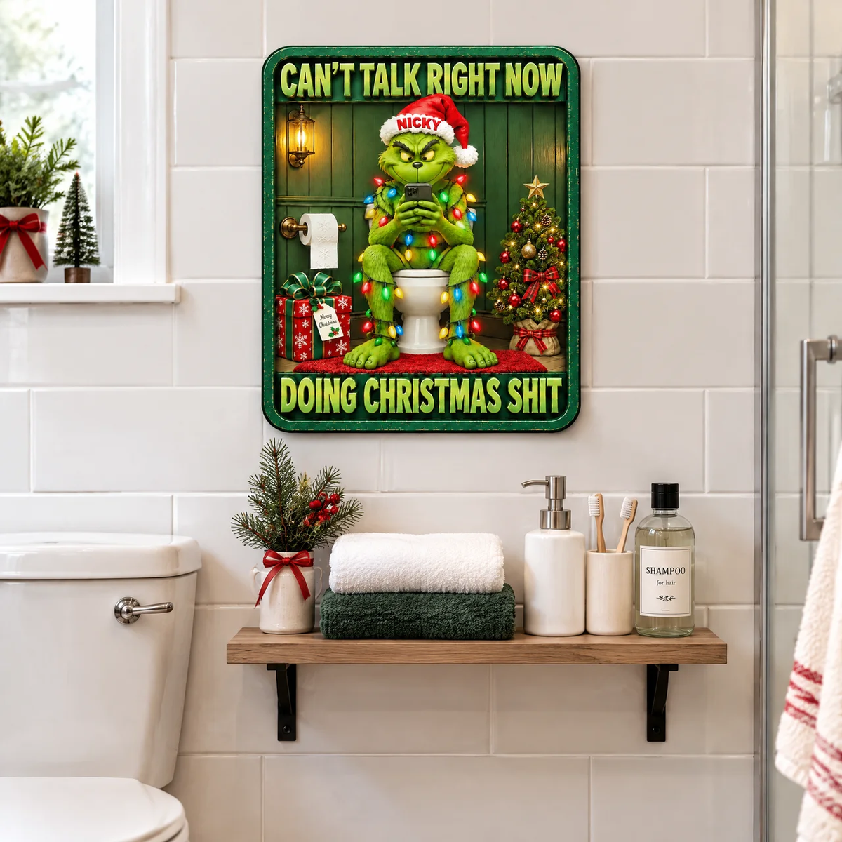 Funny Christmas Metal Sign With Custom Name, Personalized Holiday Wall Decor, Gift for Christmas Lovers, Friends and Family hn09102026