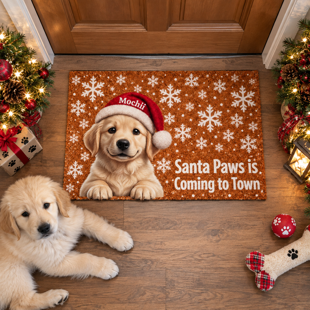 Custom Christmas Dog Rug With Photo and Name, Personalized Holiday Pet Floor Mat, Gift for Dog Lovers and Pet Parents hn01102026