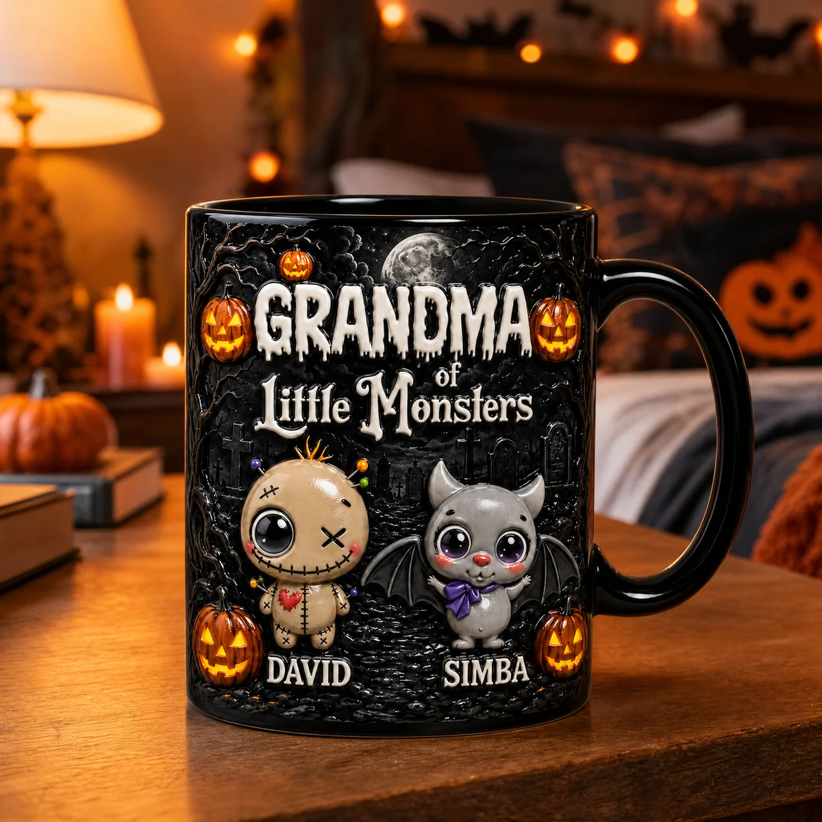 Custom Name Little Monsters Halloween Mug - Personalized Spooky Grandma & Mom Coffee Cup hn29072026