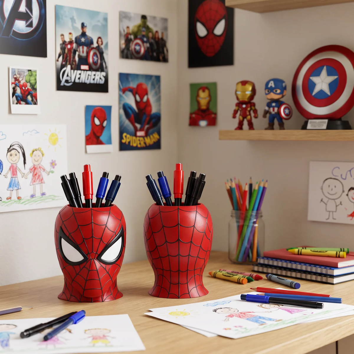 Superhero Mask Pen Holder, Comic Style Desk Organizer, Gift for Superhero Fans, Collectors and Office Workers hn07102026