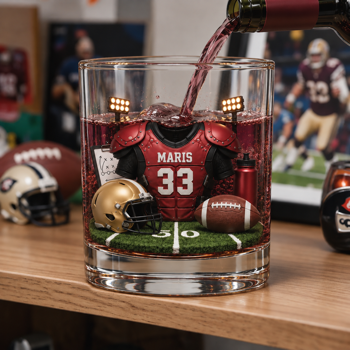 Custom Football Glass With Name, Personalized Sports Display Glass, Gift for Football Fans, Players and Collectors hn12102026