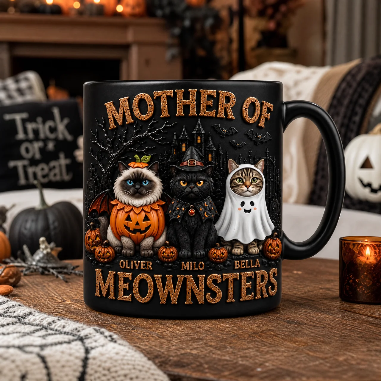 Custom Cat Photo Halloween Mug - Personalized "Mother of Meownsters" Spooky Coffee Cup hn27072026