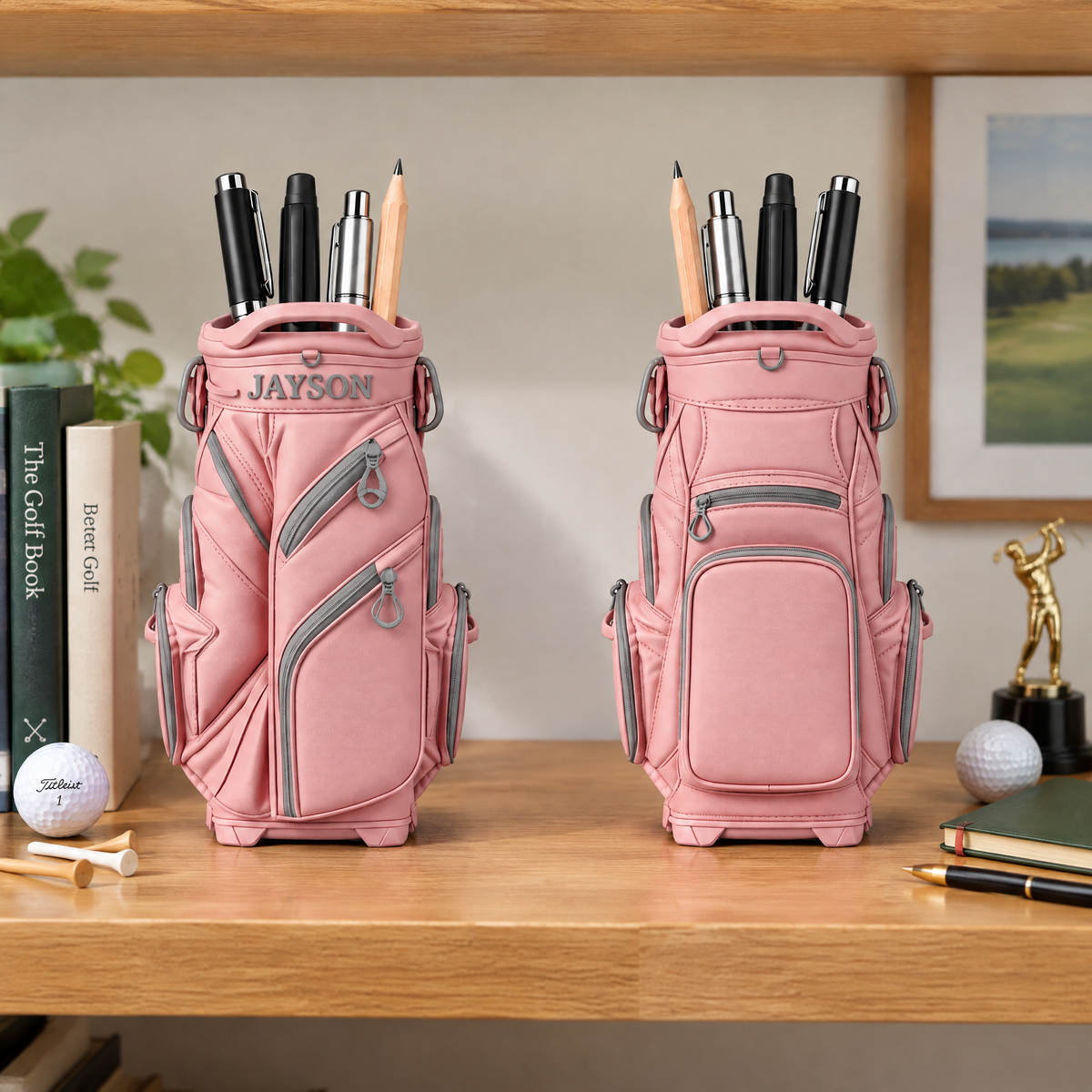 Golf Bag Pen Holder, Personalized Golf Desk Organizer, Gift for Golf Players, Golf Lovers and Sports Fans hn06102026