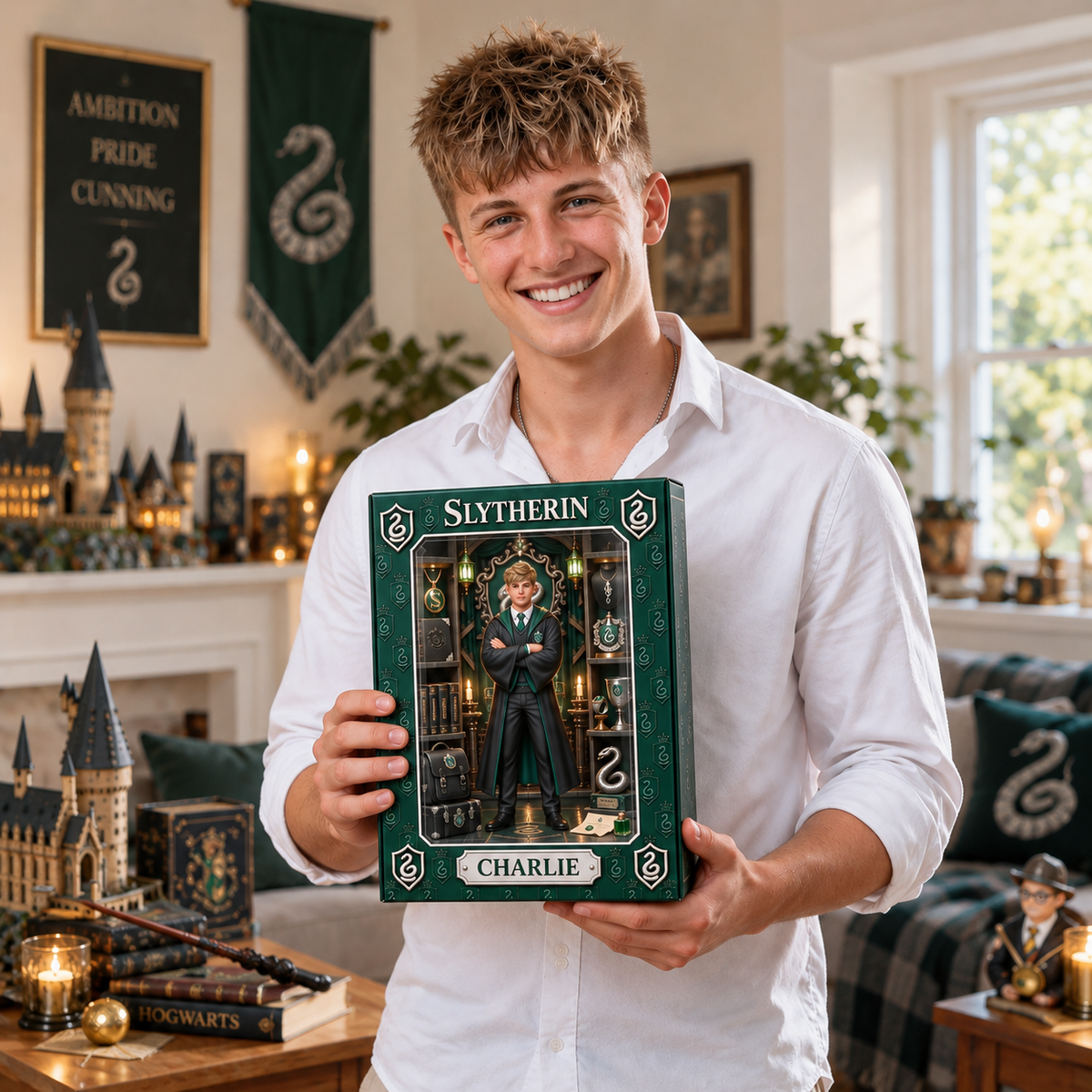 Custom Wizard School Box Plaque With Photo and Name, Personalized Fantasy Display Case, Gift for Magic Fans, Collectors and Fantasy Lovers hn12102026