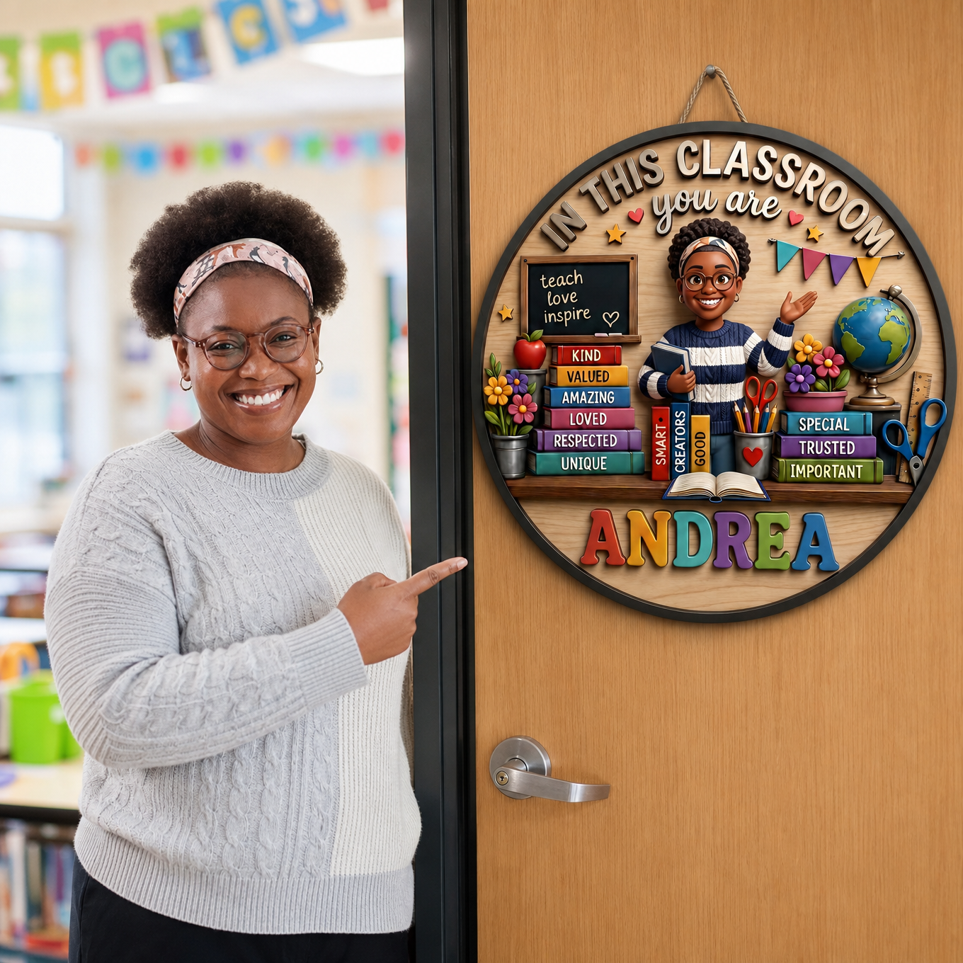 Custom Teacher Classroom Door Sign - Personalized Wooden Teacher Gift