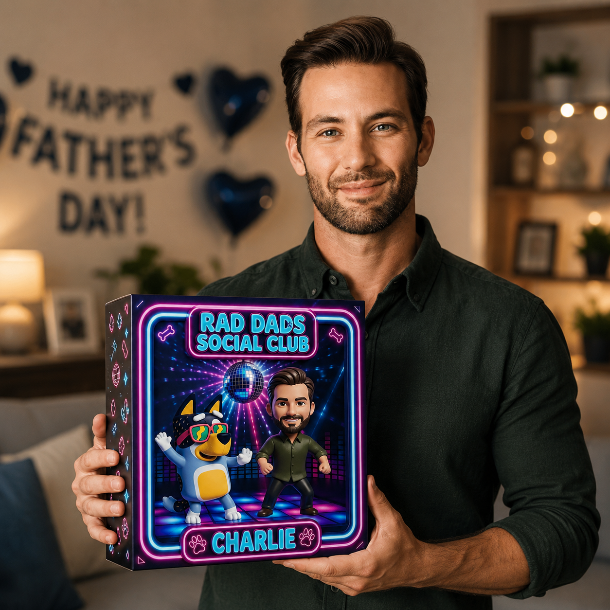 Custom Bluey Dad Plaque, Personalized Cartoon Photo Plaque for Dad, Custom Rad Dads Social Club Gift, Funny Father’s Day Keepsake, Personalized Dad Gift