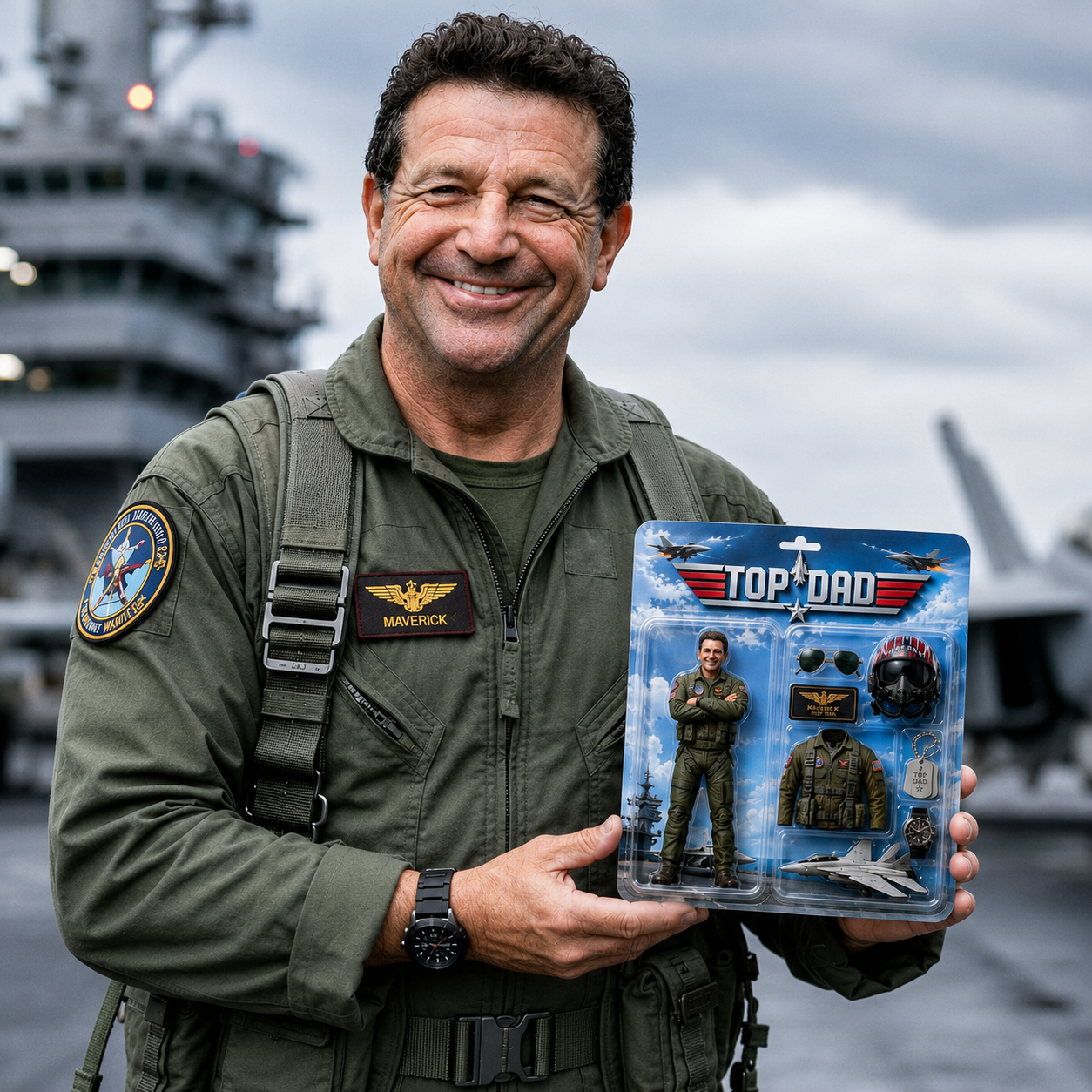 Custom Pilot Dad Plaque, Personalized Top Dad Photo Plaque, Custom Aviator Action Figure Gift for Dad, Military Pilot Father’s Day Gift, Personalized Keepsake for Dad