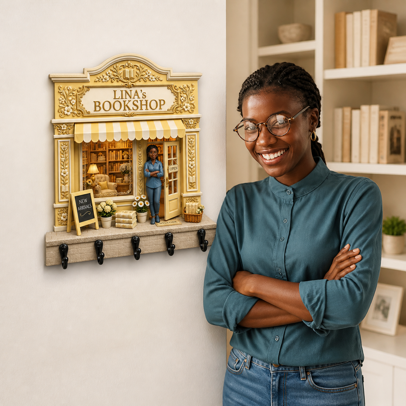 Custom Photo Name Key Hanger, Personalized Book Lover Gift, Bookshop Wall Key Holder hn14072026