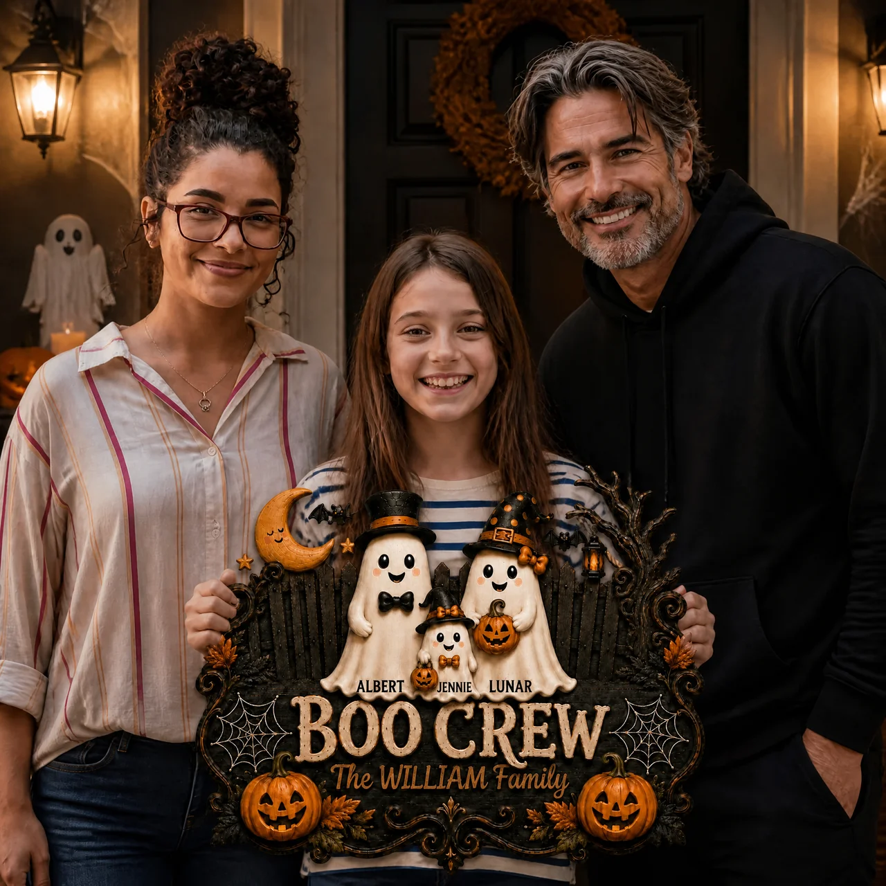 Custom Family Name Halloween Door Hanger, Personalized Boo Crew Welcome Sign, Spooky Gift for Families hn28072026