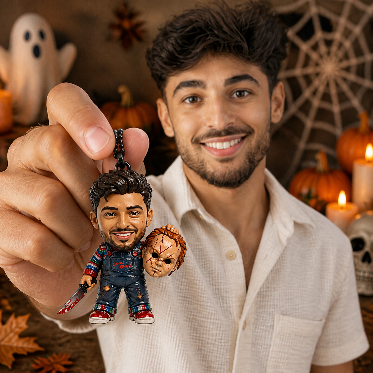 Custom Photo Horror Keychain, Personalized Chibi Character Gift, Horror Fan Keepsake hn28072026