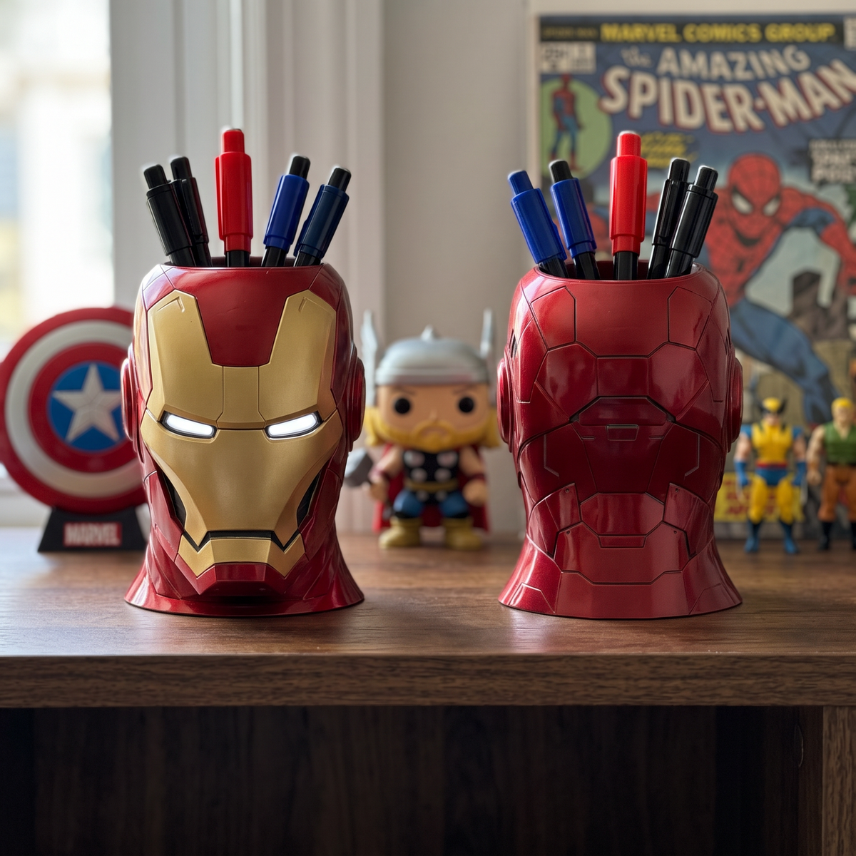 Superhero Mask Pen Holder, Comic Style Desk Organizer, Gift for Superhero Fans, Collectors and Office Workers hn07102026