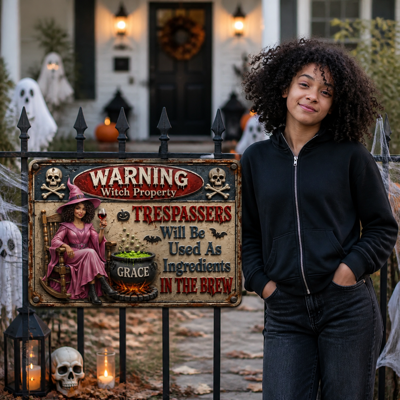 Custom Photo Name Witch Yard Metal Sign, Personalized Halloween Garden Sign, Witch Lover Gift hn28072026