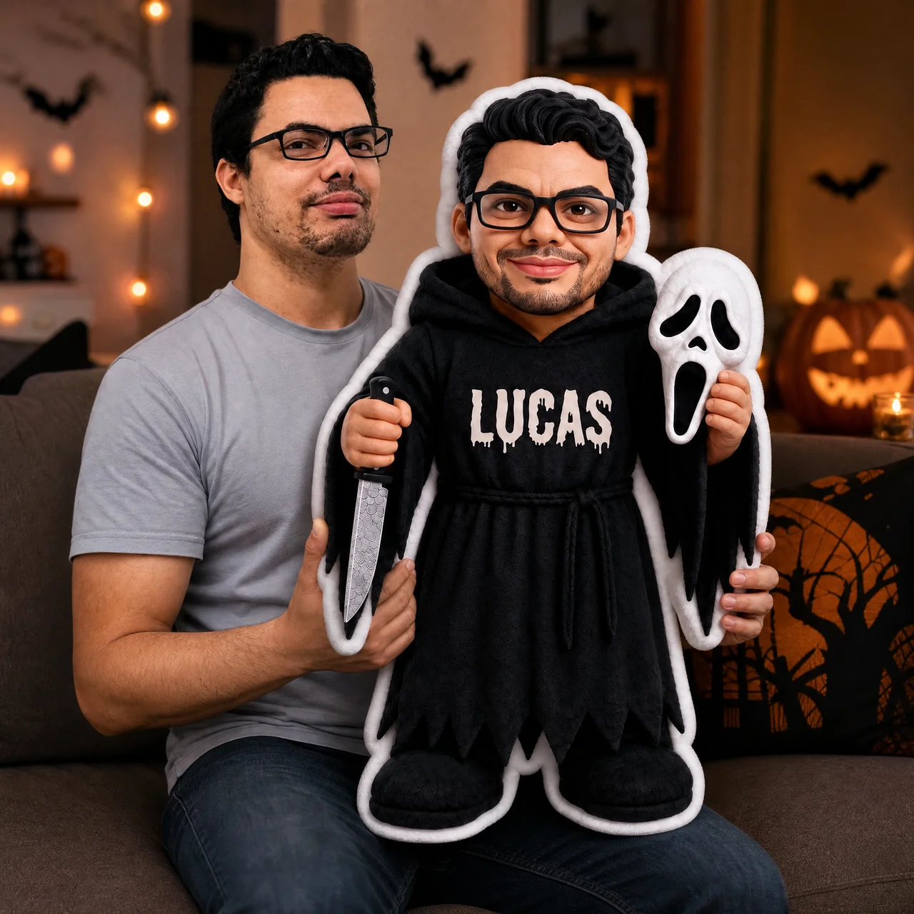 Custom Face Horror Slasher Shaped Pillow - Personalized Spooky Villain Photo Cushion hn27072026