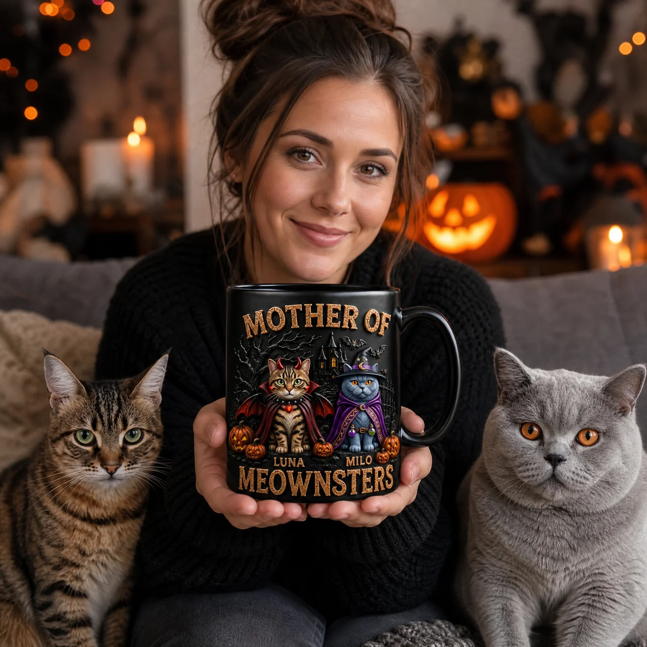 Custom Cat Photo Halloween Mug - Personalized "Mother of Meownsters" Spooky Coffee Cup hn27072026