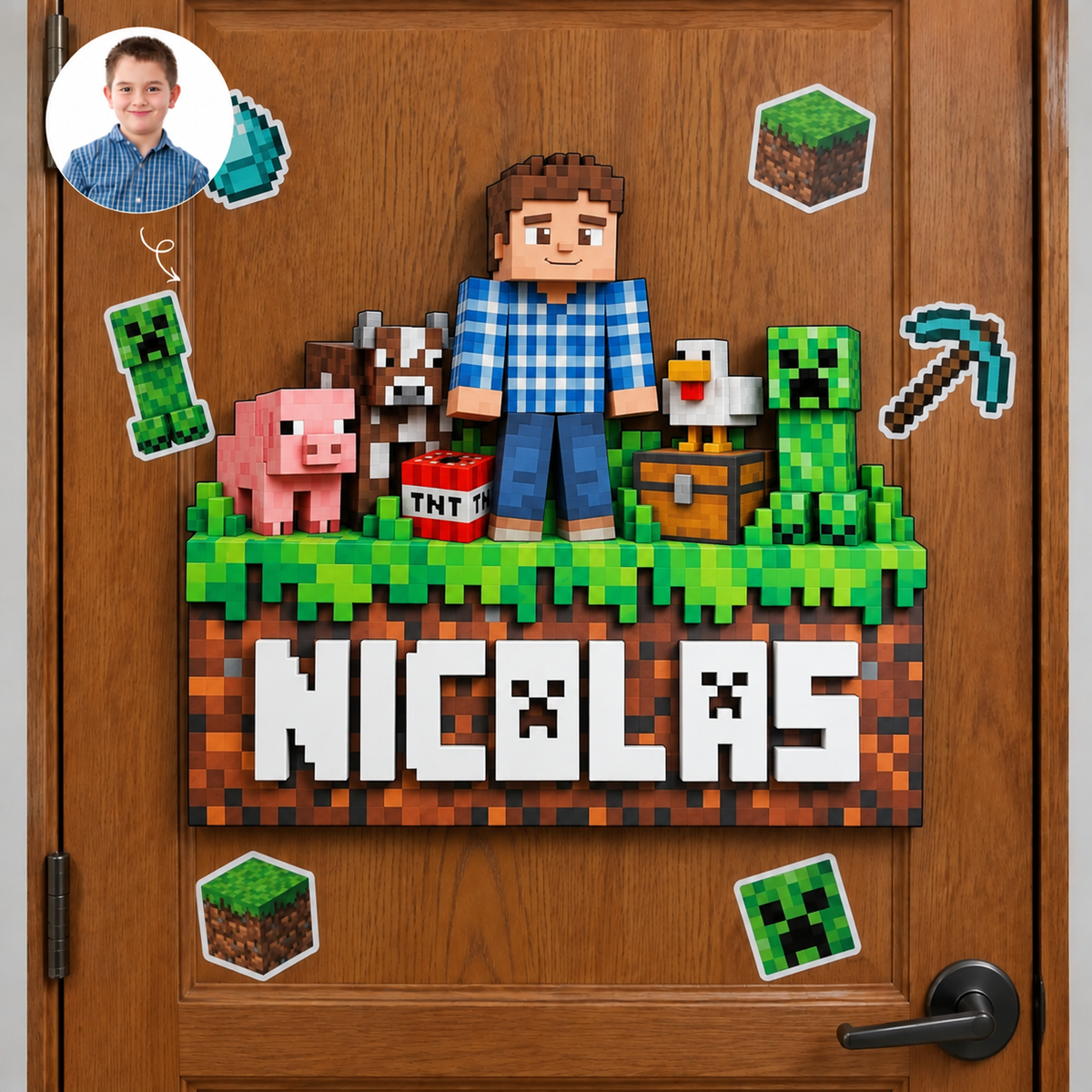Custom Pixel Game Door Sign With Photo and Name, Personalized Gaming Room Decor, Gift for Gamers, Kids and Game Fans hn12102026