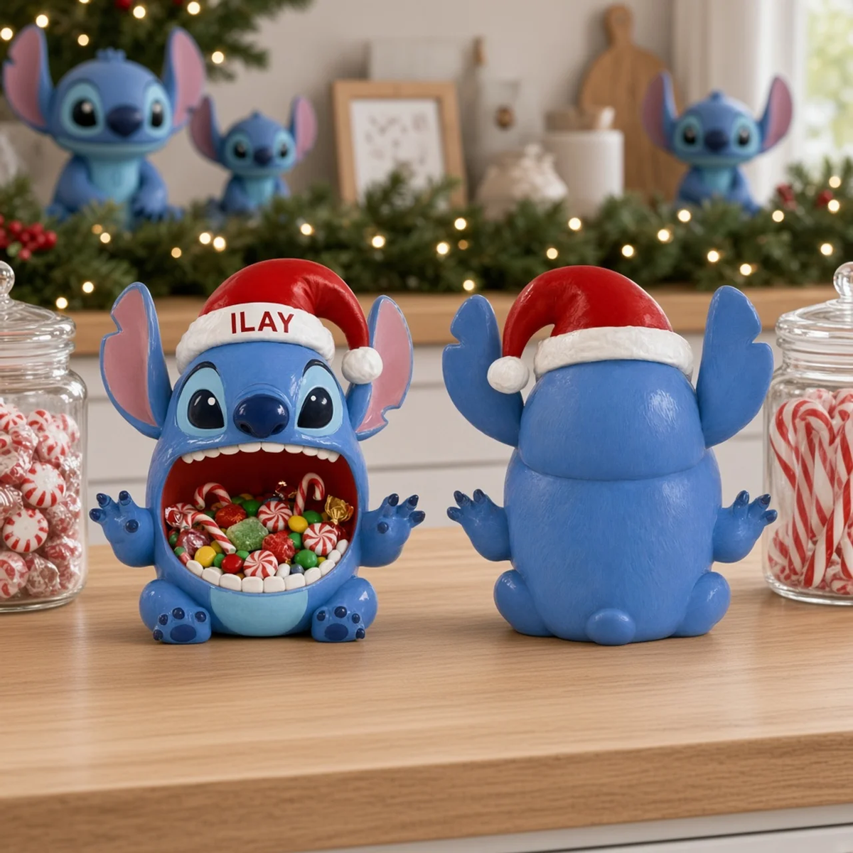 Personalized Christmas Candy Bowl With Custom Name, Cute Blue Alien Holiday Treat Holder, Funny Xmas Table Decor, Gift for Animation Fans hn21102026