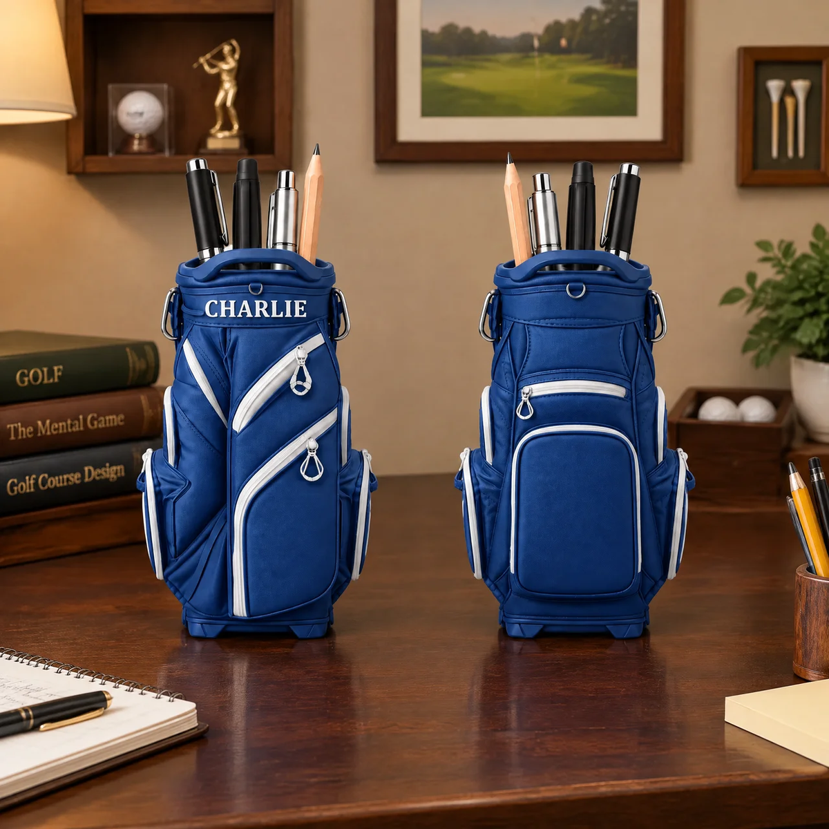 Golf Bag Pen Holder, Personalized Golf Desk Organizer, Gift for Golf Players, Golf Lovers and Sports Fans hn06102026