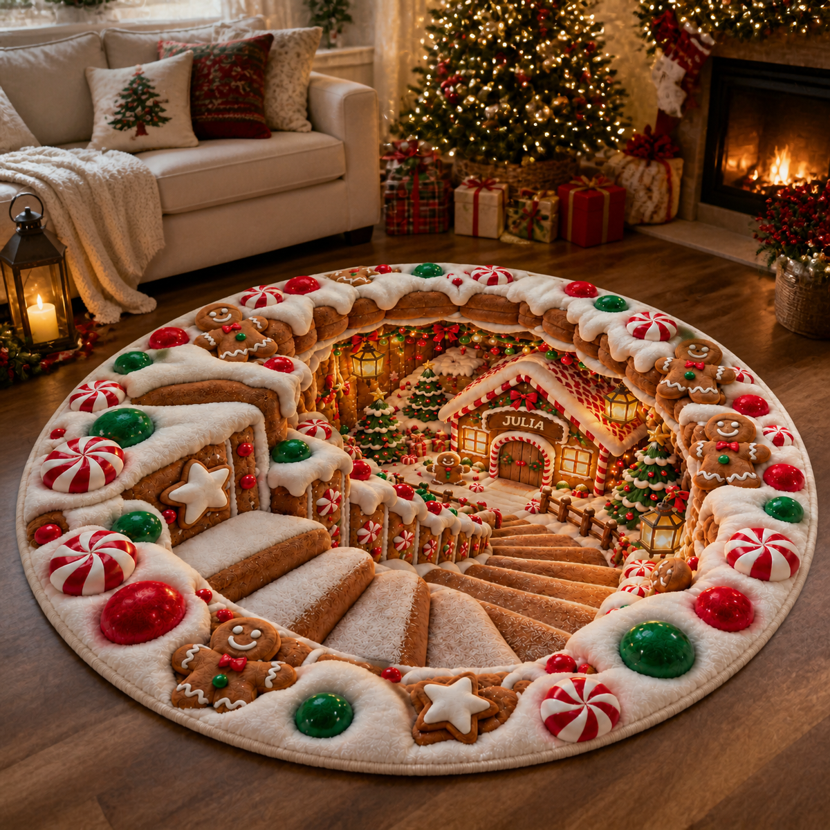 Custom Christmas Candy House Rug With Name, Personalized Holiday Floor Decor, Gift for Christmas Lovers and Families hn28092026thg