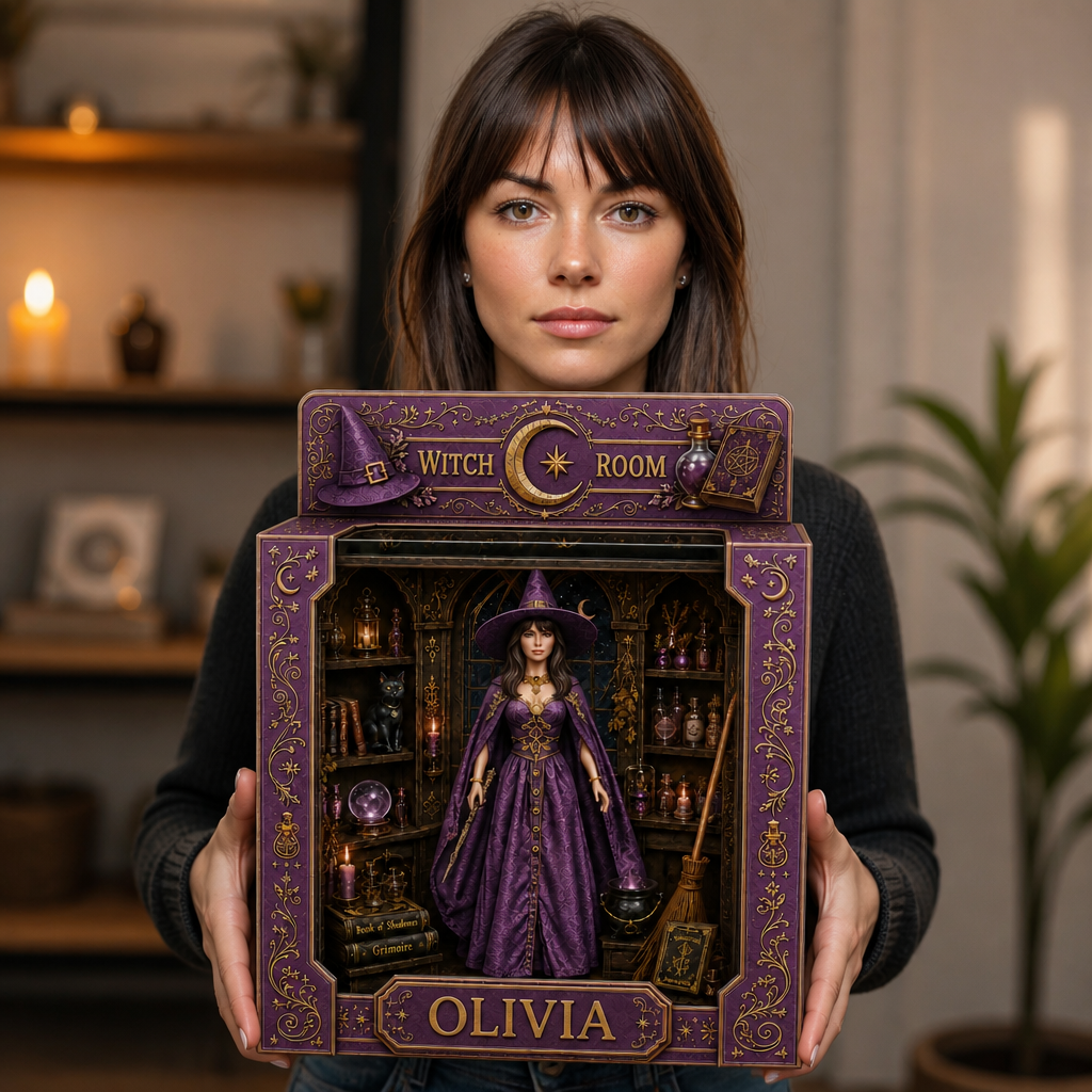 Custom Name Witch Box Plaque, Personalized Magic Room Display, Gothic Gift for Witch Fans hn15072026