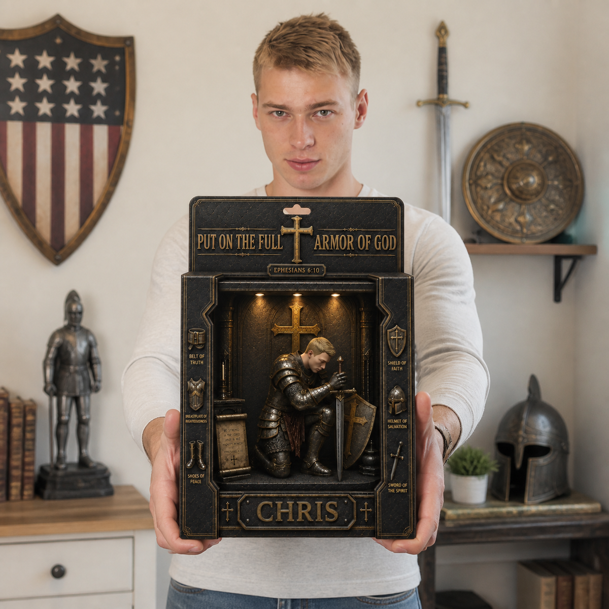 Custom Photo Name Christian Box Plaque, Personalized Faith Keepsake Display, Gift for Christian Men hn12082026
