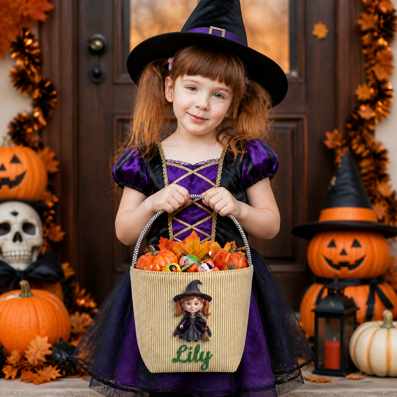 Custom Photo Name Halloween Candy Basket, Personalized Trick Or Treat Bucket, Gift for Kids hn11082026
