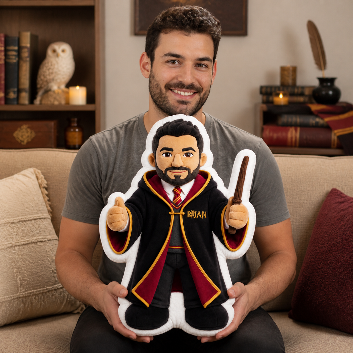 Custom Photo Name Wizard Pillow, Personalized Magic Character Cushion, Gift for Fantasy Fans hn13082026