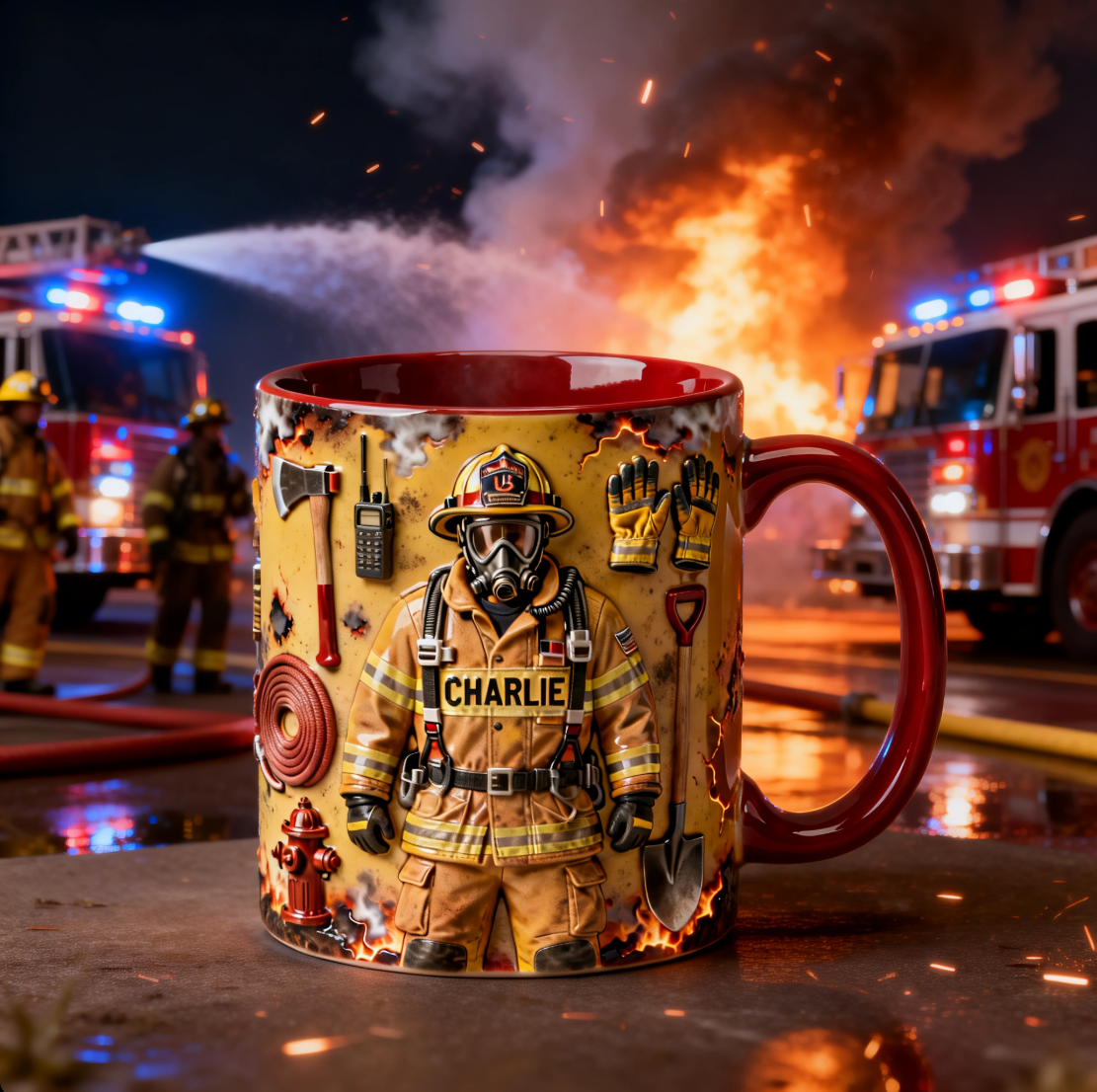 Personalized Firefighter Mug with Name – 3D Fireman Coffee Mug, Firefighter Gift