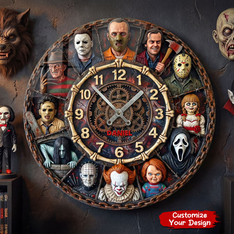 Personalized Horror Wall Clock with Name – Dark Gothic Horror Home Decor