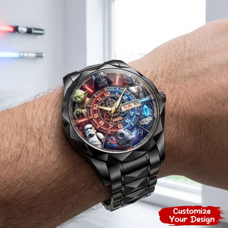 Custom Watch for Men – Luxury Sci-Fi 3D Dial Gold Stainless Steel Watch