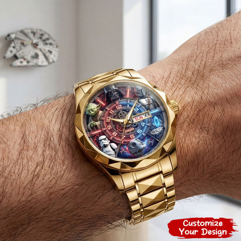 Custom Watch for Men – Luxury Sci-Fi 3D Dial Gold Stainless Steel Watch
