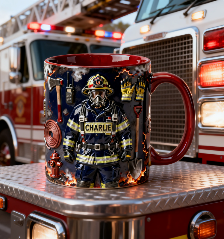 Personalized Firefighter Mug with Name – 3D Fireman Coffee Mug, Firefighter Gift