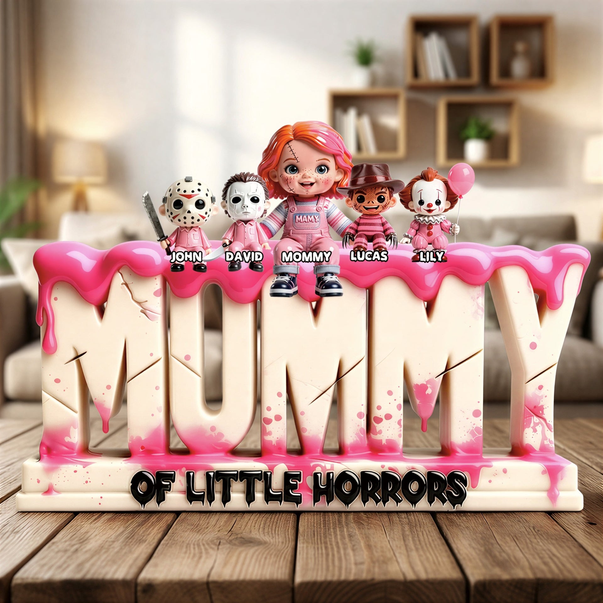 Personalized Mom Acrylic Plaque with Kids Names – Horror Family Gift For Mom